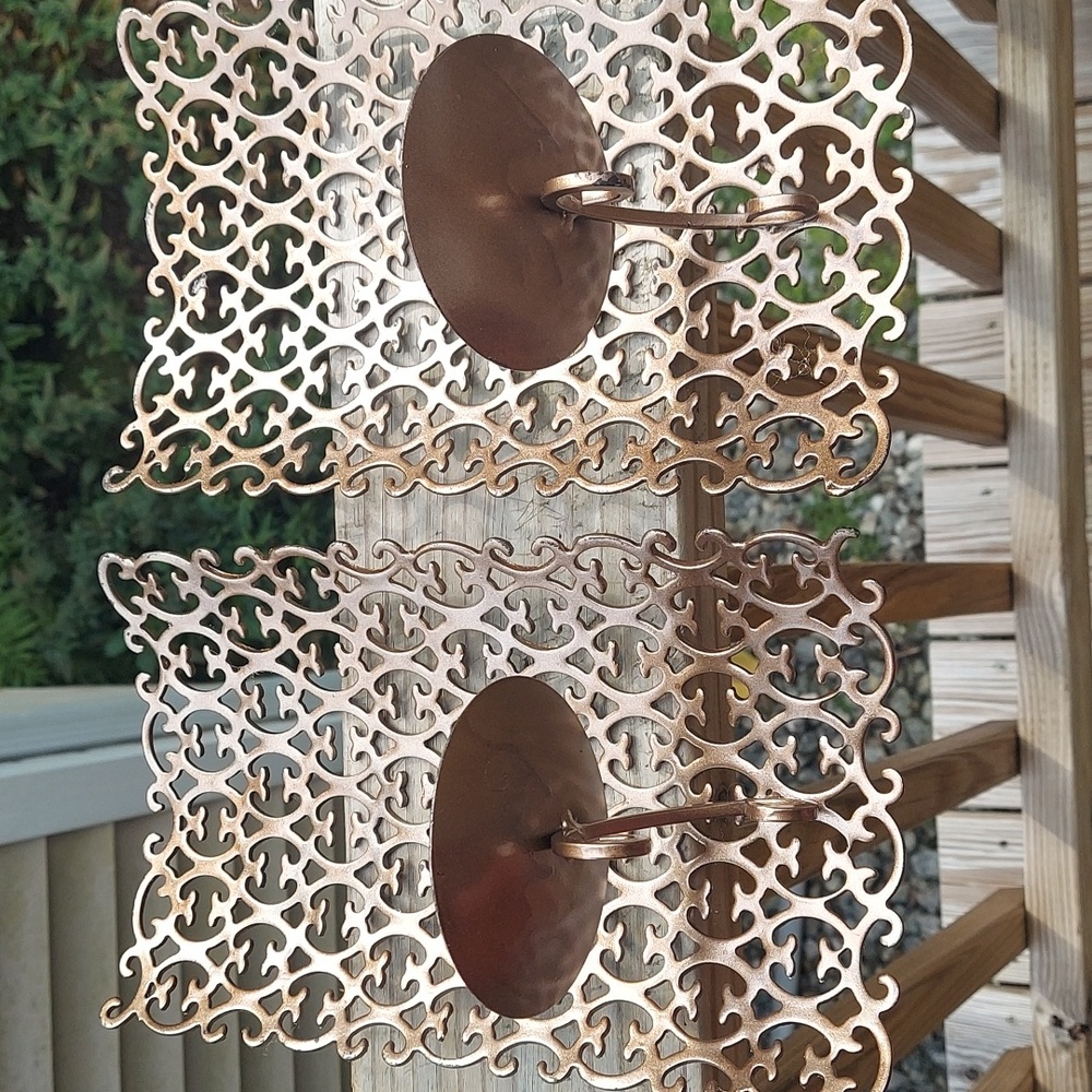 2 PC Bronze Metal filigree sconces cut-out Candle Wall holder decor